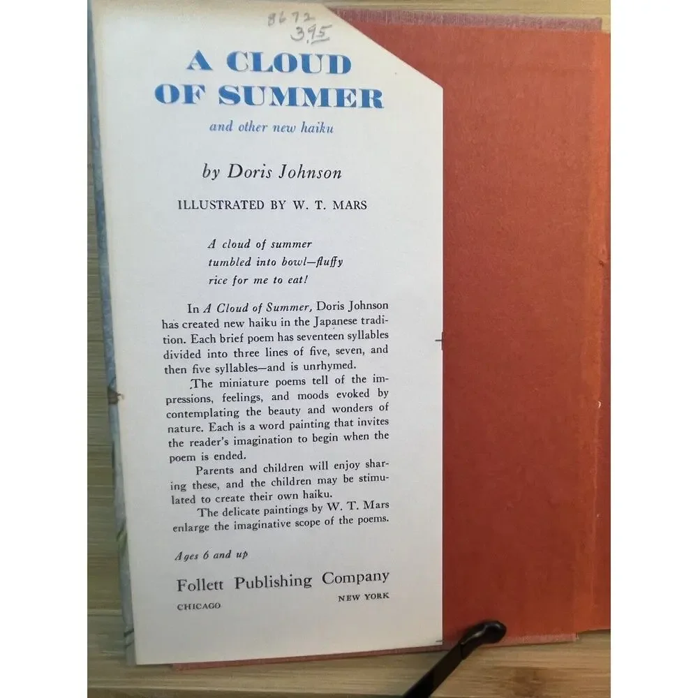 A Cloud of Summer And Other New Haiku First Edition Doris Johnson Hardcover 1967